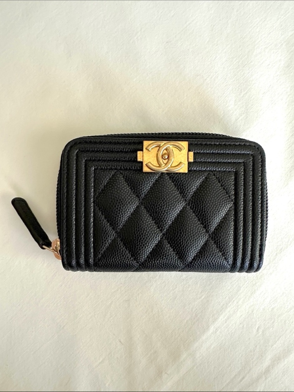 NEW*** CHANEL Grained Calfskin Black Leather w/ Gold-Tone Metal